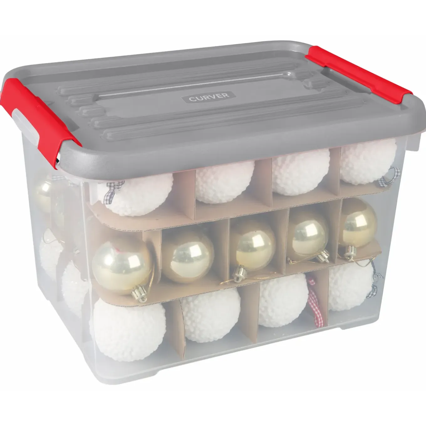 Curver Handy Opbergbox Kerst - Transparant/Grijs/Rood - 20L