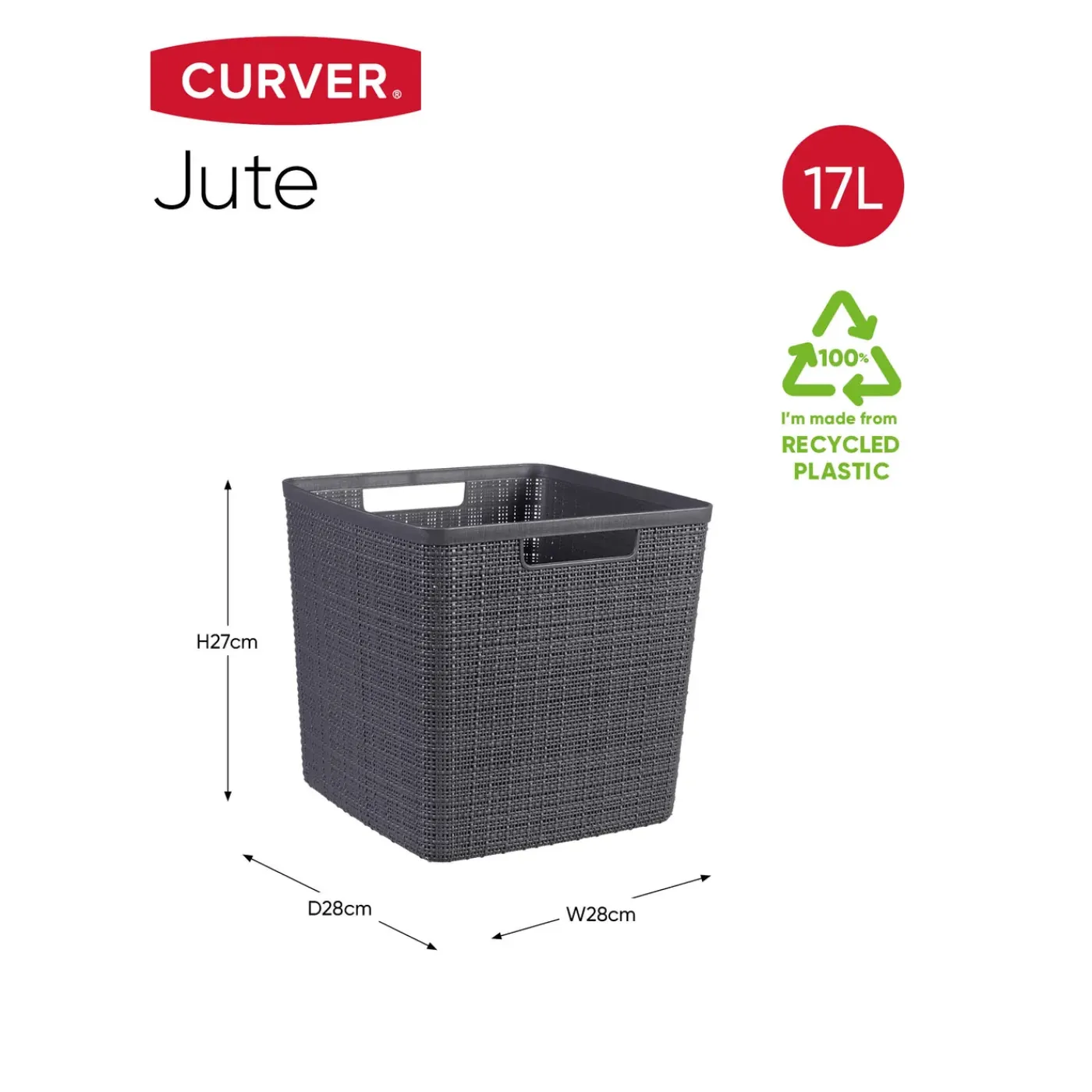 Curver jute mandje cube donkergrijs 17L