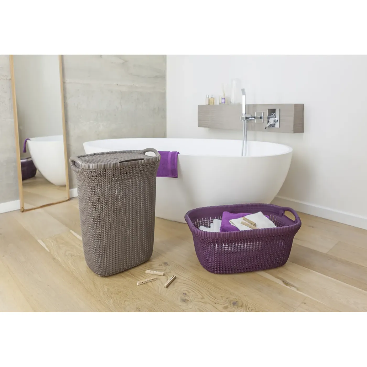 Curver Knit Wasmand Met Deksel - 57l - Bruin