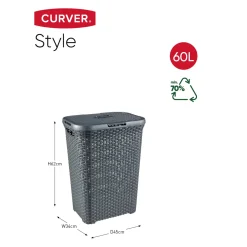 Curver Style Wasmand met Deksel 60L + Wasmand 45L - Antraciet