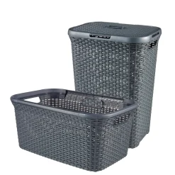 Curver Style Wasmand met Deksel 60L + Wasmand 45L - Antraciet