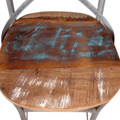 Décoshop26 Barkruk X1 Rustieke Kinderstoel Van Gerecycled Hout Veelkleurig