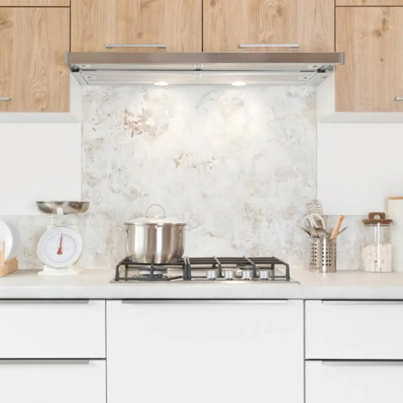 99deco - Achterwand Voor Afzuigkap In Aluminium - Effect Verouderd Beige Beton - 70x90 Cm