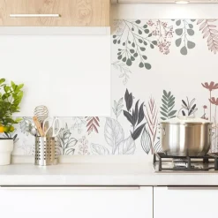 99deco - Aluminium Achterwand Voor Afzuigkap - Bloemmotief In Diepblauw En Groen - 70x60 Cm