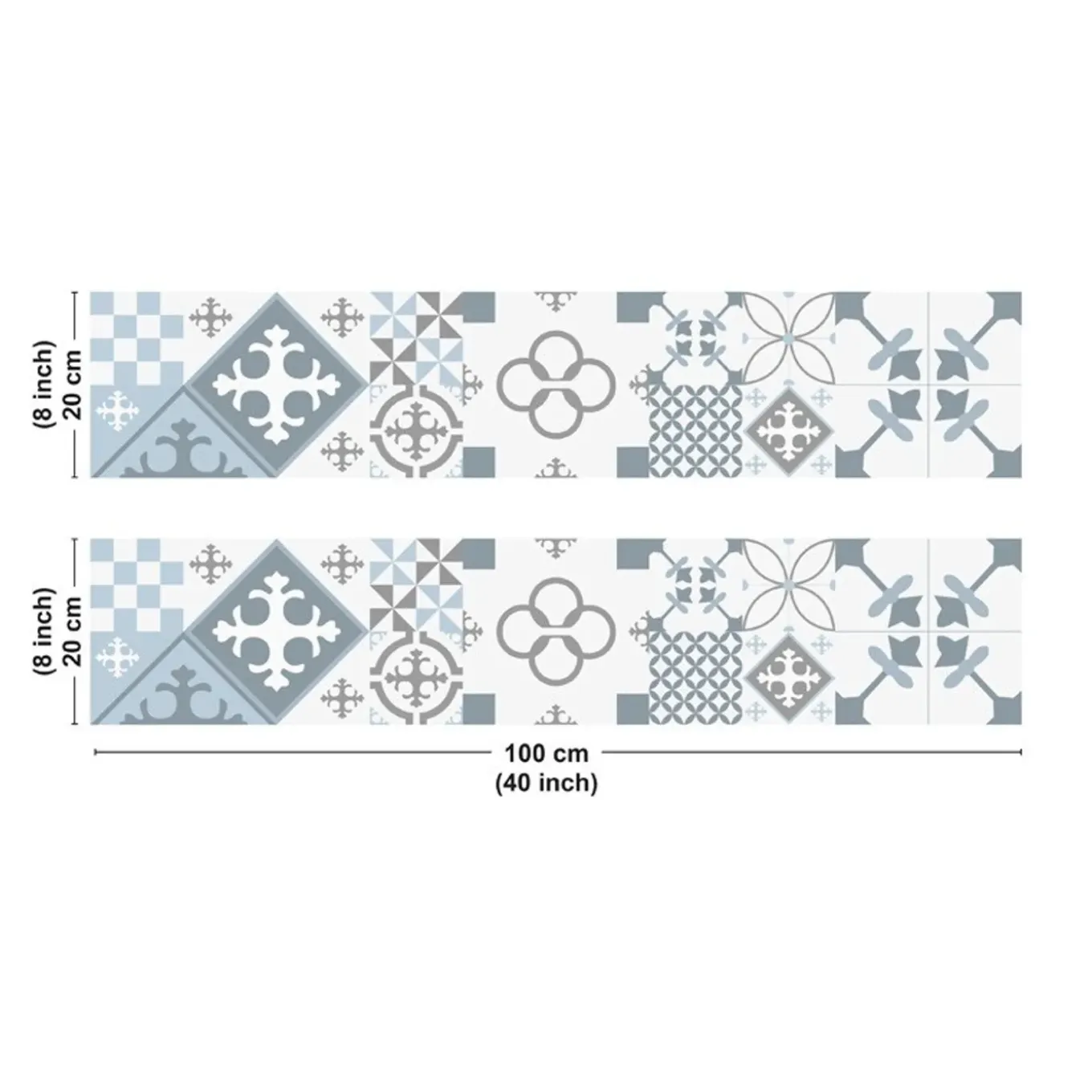 99deco - Aluminium Keukenachterwand - Blauw Cementtegel-effect - 200x20 Cm