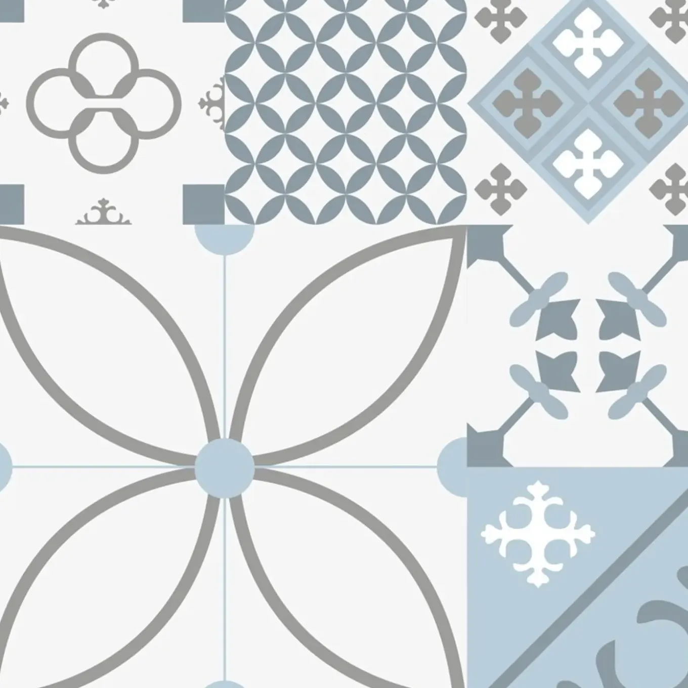 99deco - Aluminium Keukenachterwand - Blauw Cementtegel-effect - 200x20 Cm