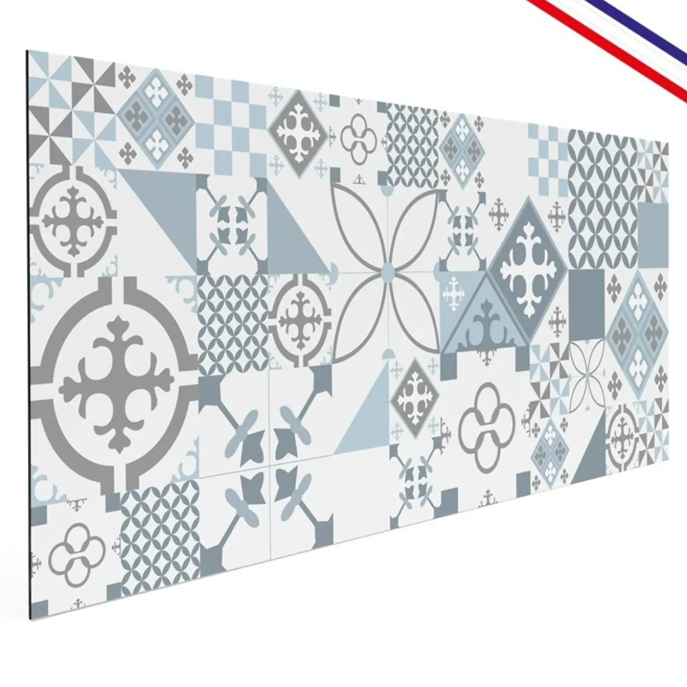 99deco - Aluminium Keukenachterwand - Blauw Cementtegel-effect - 200x20 Cm
