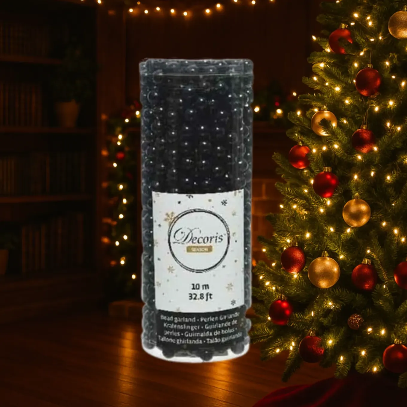 Decoris Kerstslinger - Kralen - Zwart - 10 Meter