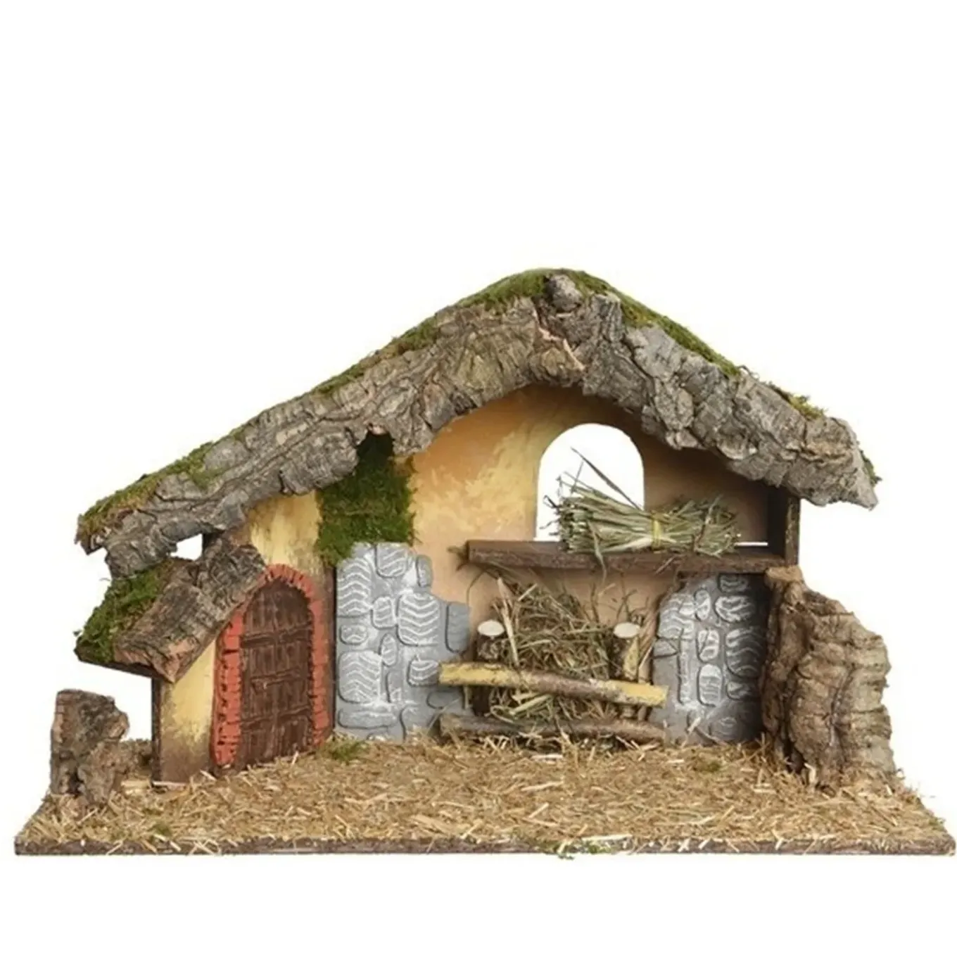 Decoris Kerststal Leeg - Bruin - Hout/mos/stro - 50 Cm
