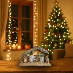 Decoris Kerststal Leeg - Bruin - Hout/mos/stro - 50 Cm