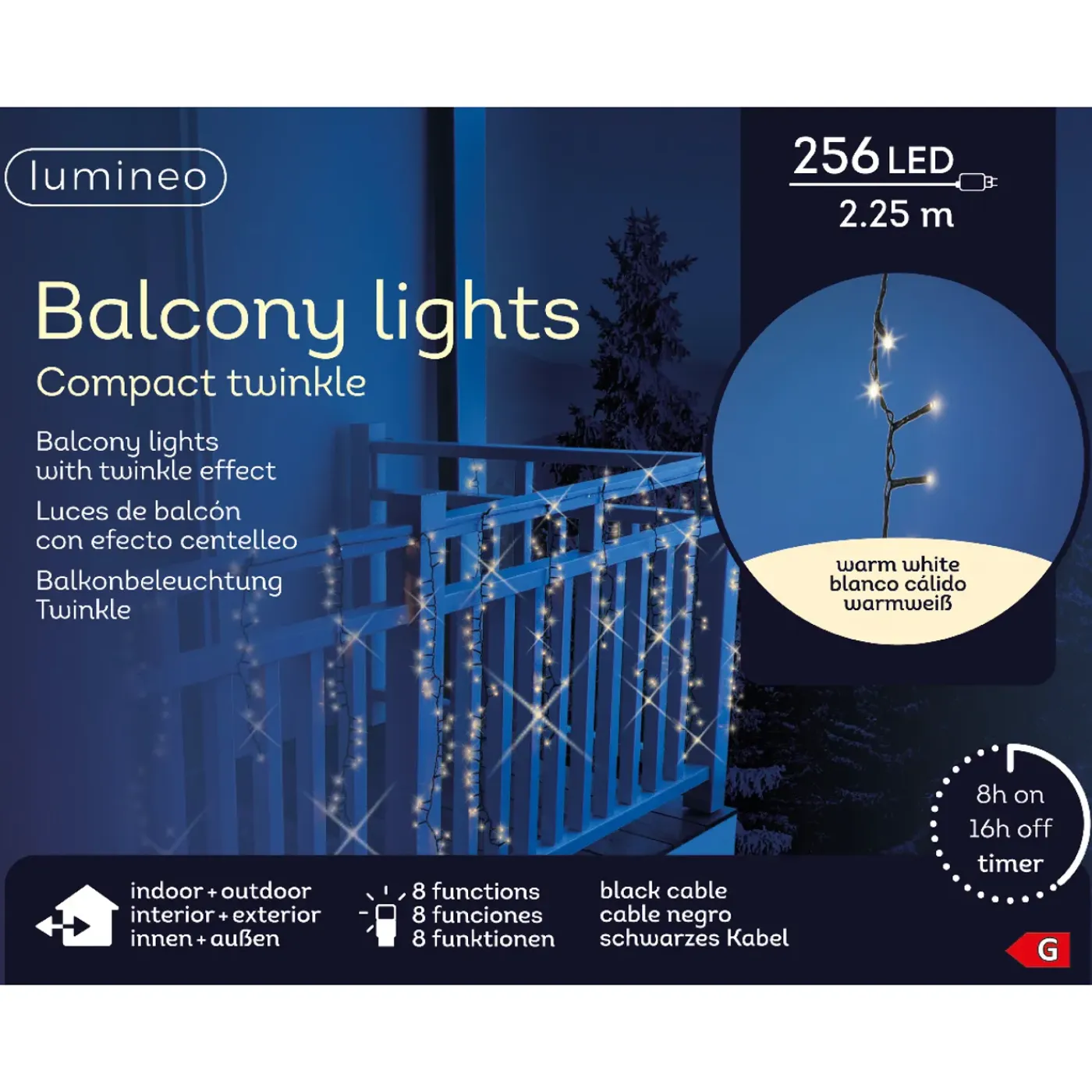 Decoris LED Balkonverlichting 8 Functie Twinkel Effect - 256 LED's - Warm Wit - 80cm - Binnen & Buiten