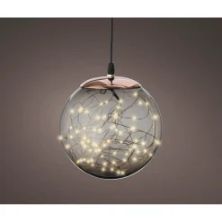 Decoris Micro LED Bal Plastic Rookgrijs/Klassiek Warm - 80 LED's - Warm Wit - 23cm - Binnen & Buiten