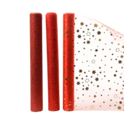 Decoris organza tafelloper met Glitters - Rood - 200cm