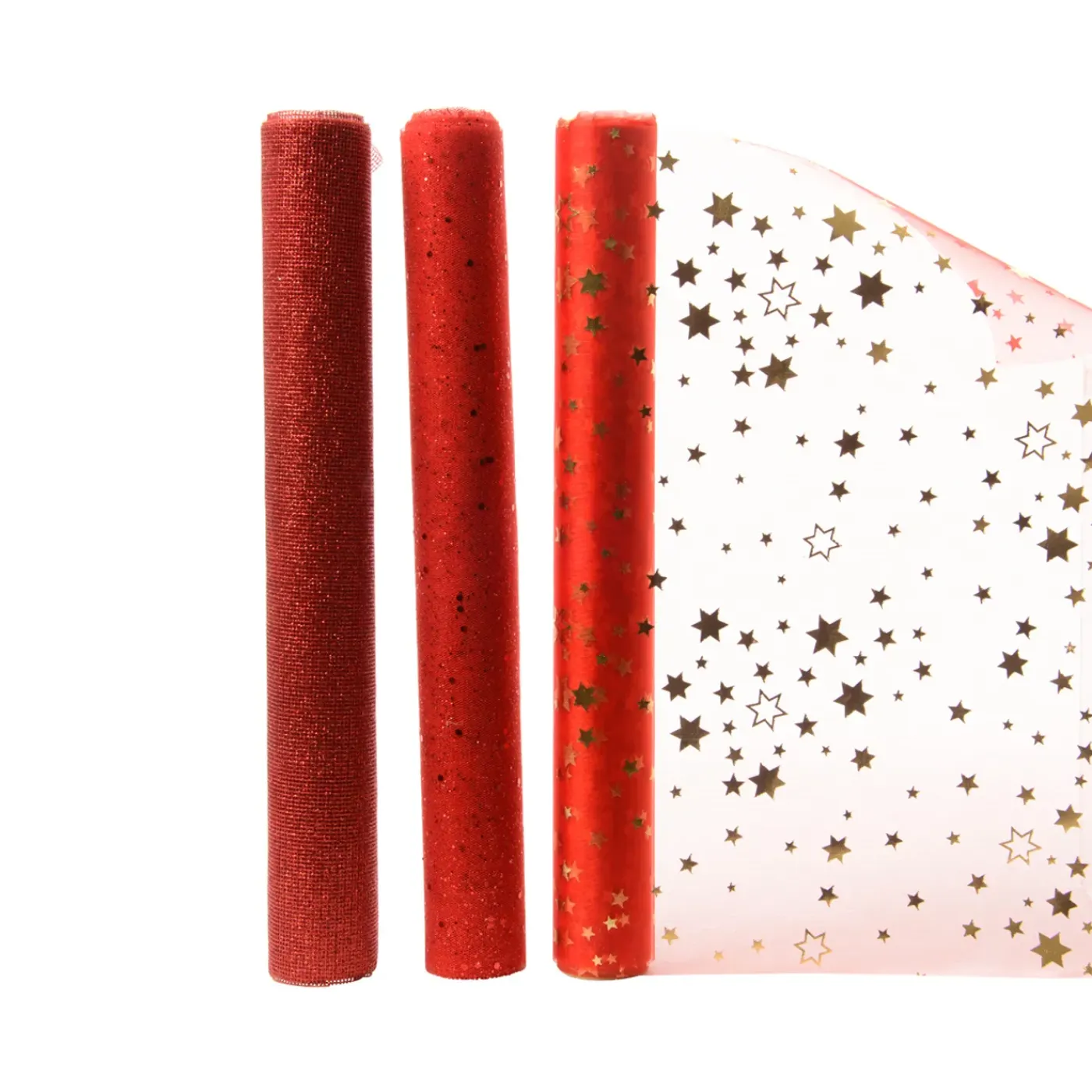 Decoris organza tafelloper met Glitters - Rood - 200cm