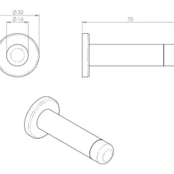 Overig Deurstopper mat chroom - 70mm - Wandbevestiging