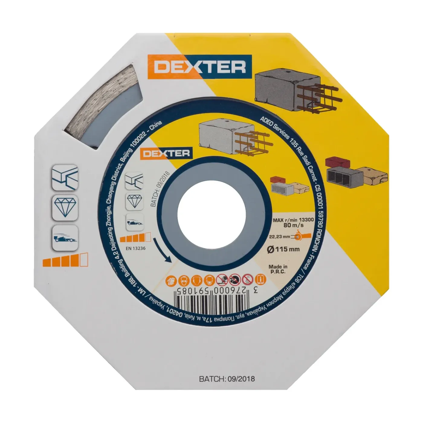 DEXTER Diamantschijf - beton, baksteen en cement - 115x22,2mm