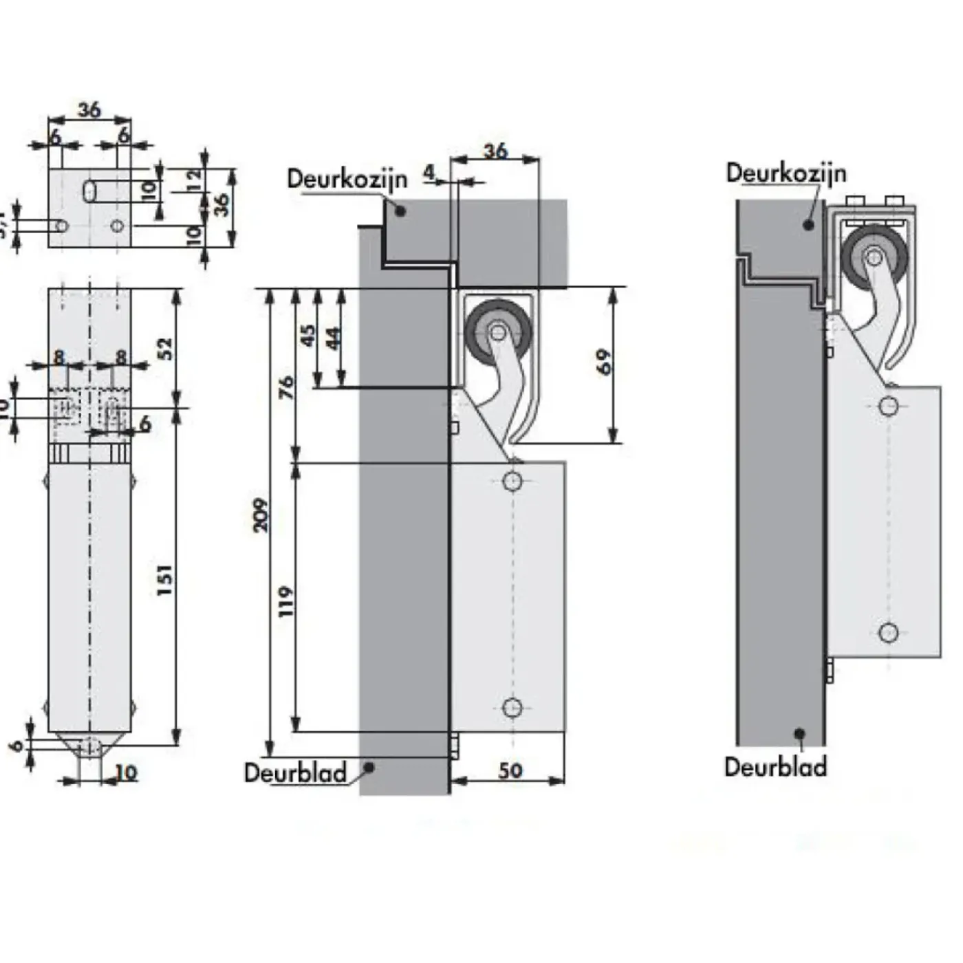 DICTATOR deuropvanger type 1400 haak 1014 20 N glans verchroomd