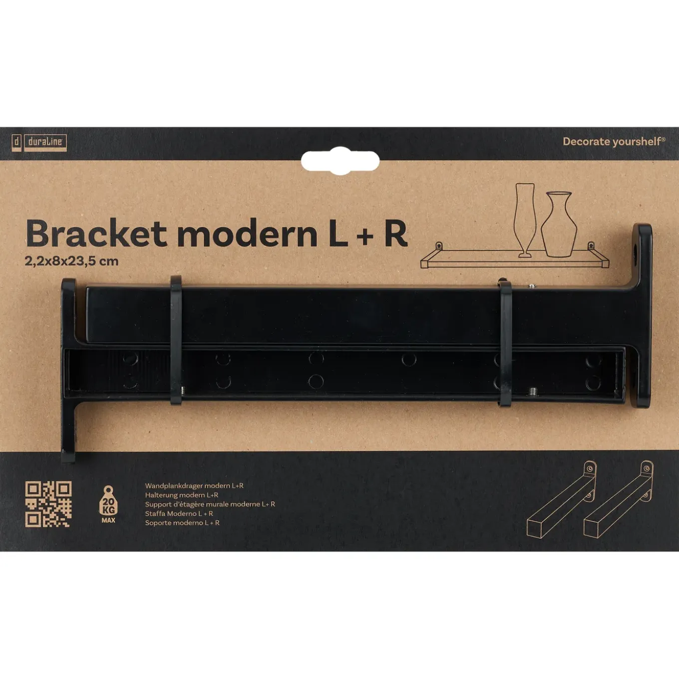 Duraline plankdrager Modern L+R S2 mat zwart 20mm23,85cm