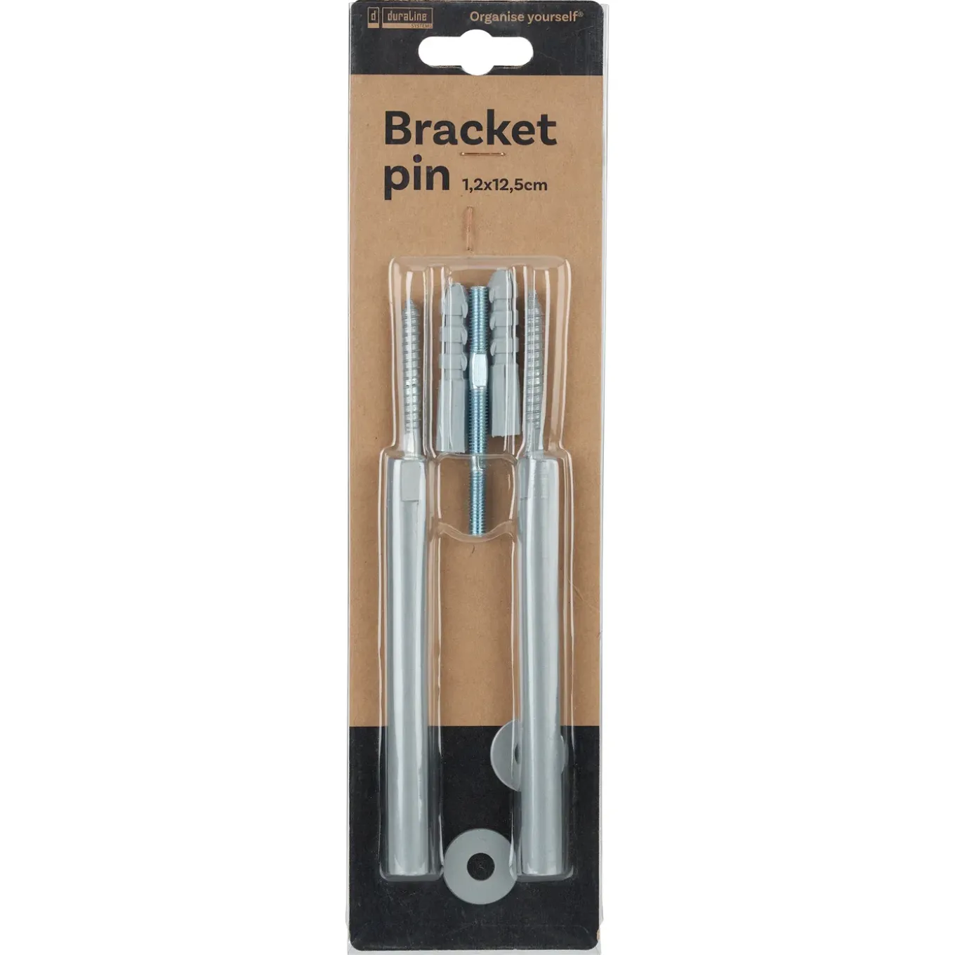 Duraline wandplankdrager pin mat zilver 1,2x12,5cm - 2 stuks