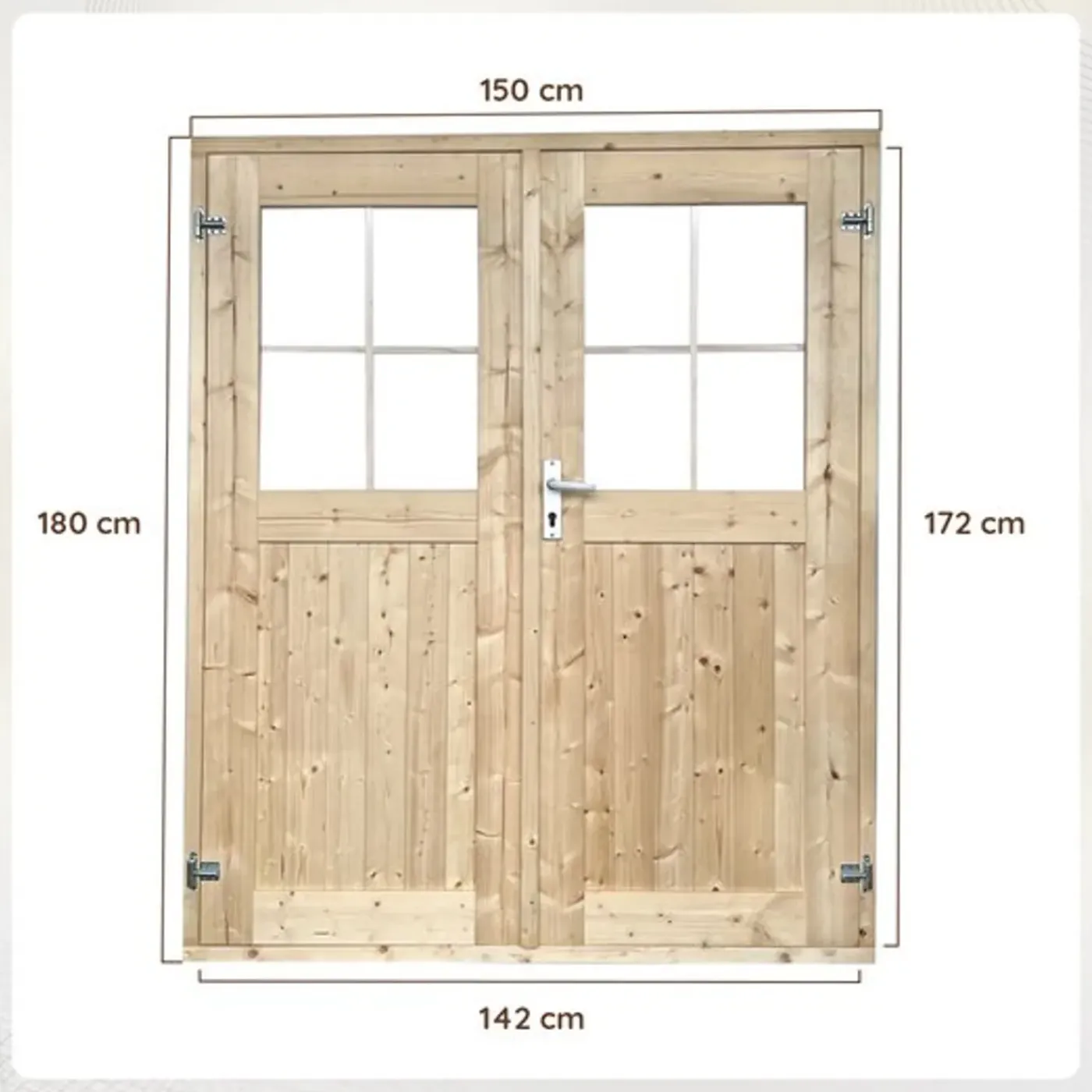 EASTWALL - Dubbele Blokhutdeur Met Plexiglas - 150 X 180 Cm - Onbehandeld Vurenhout