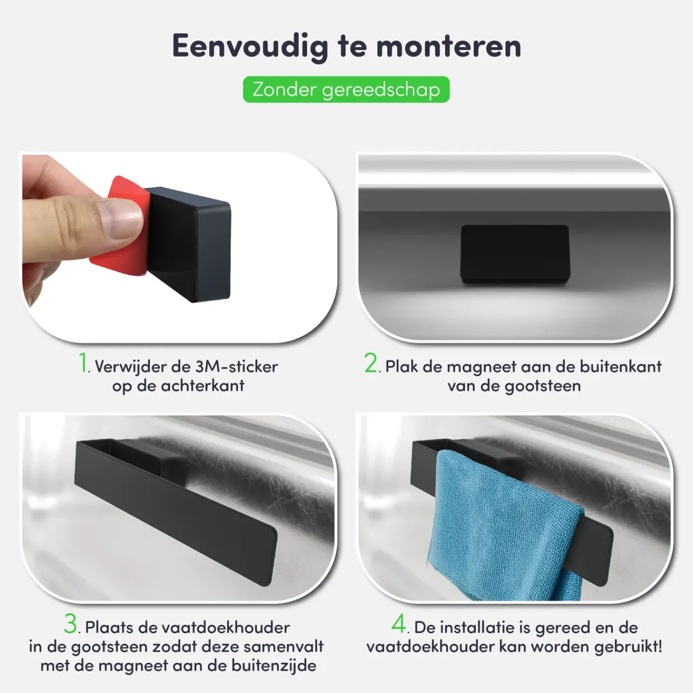Eavy - Vaatdoekhouder Magnetisch - RVS - Zwart