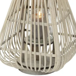 Ecd Germany Bamboe Lantaarn Houtkleur 50 Cm, Windlicht Met Glas Boho Tuinlantaarn Buiten