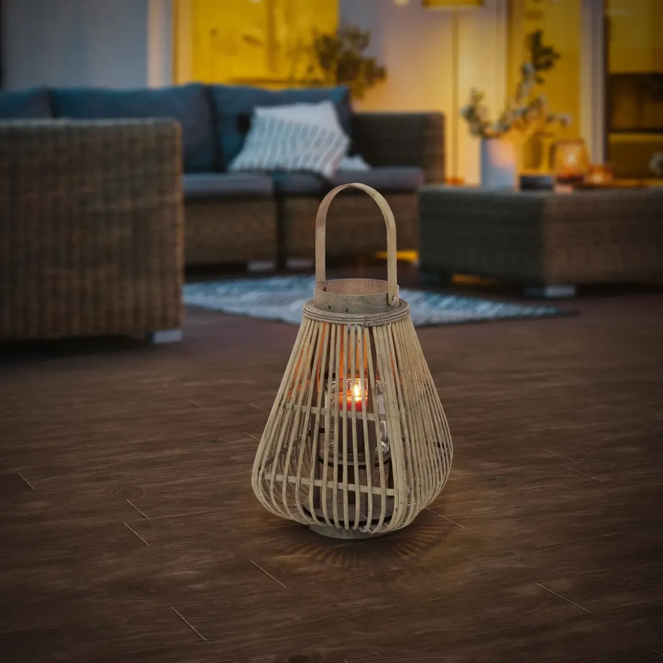 Ecd Germany Bamboe Lantaarn Houtkleur 50 Cm, Windlicht Met Glas Boho Tuinlantaarn Buiten