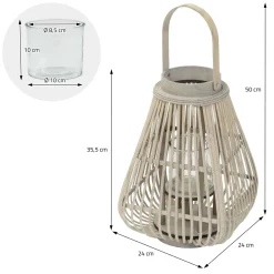 Ecd Germany Bamboe Lantaarn Houtkleur 50 Cm, Windlicht Met Glas Boho Tuinlantaarn Buiten