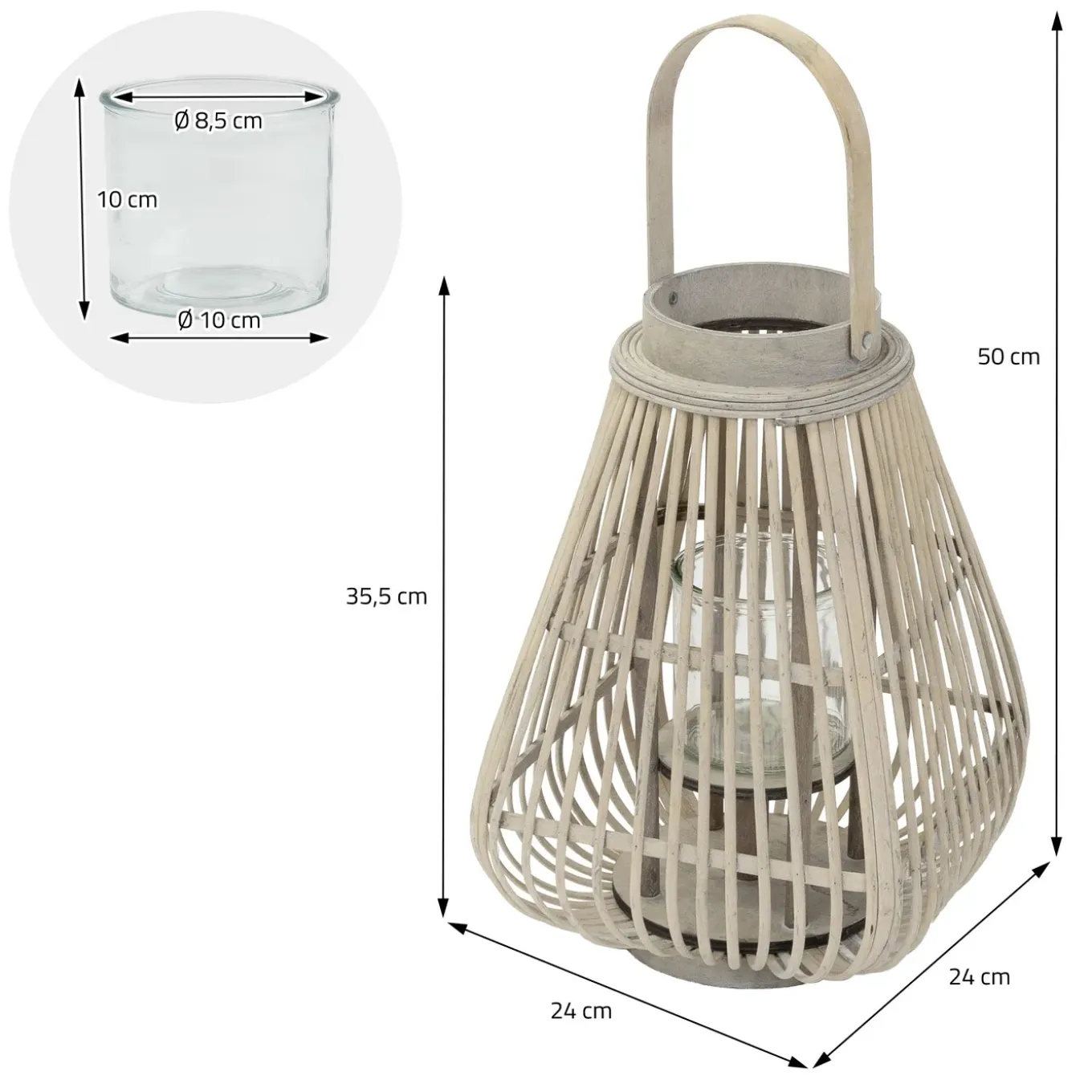 Ecd Germany Bamboe Lantaarn Houtkleur 50 Cm, Windlicht Met Glas Boho Tuinlantaarn Buiten