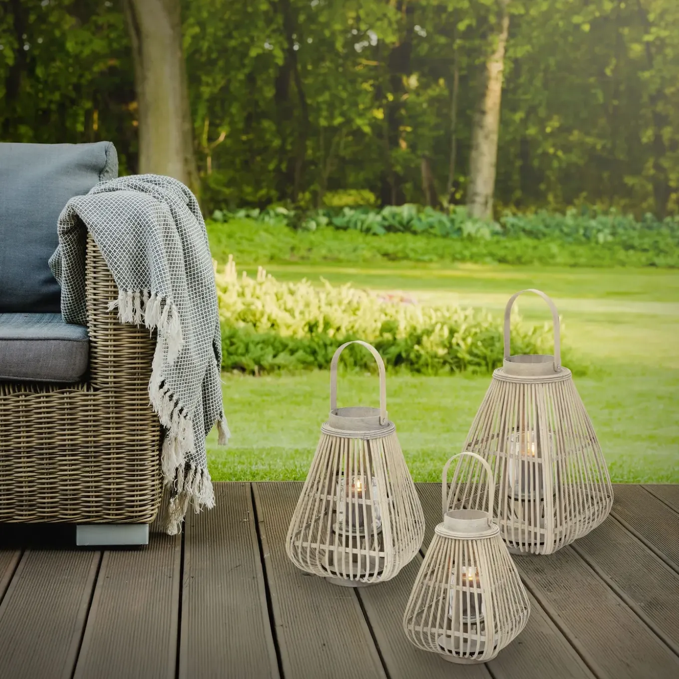 Ecd Germany Bamboe Lantaarn Houtkleur 50 Cm, Windlicht Met Glas Boho Tuinlantaarn Buiten