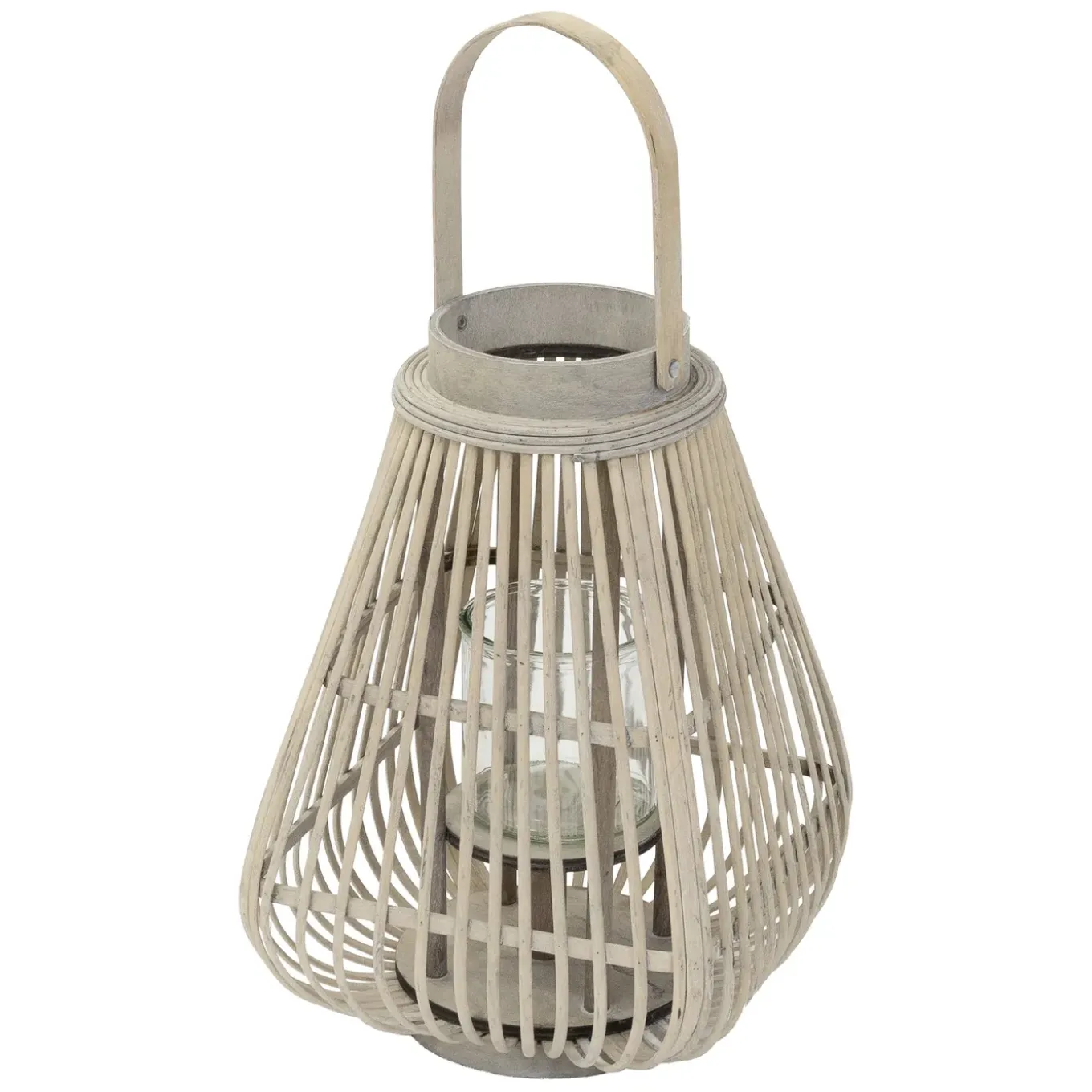 Ecd Germany Bamboe Lantaarn Houtkleur 50 Cm, Windlicht Met Glas Boho Tuinlantaarn Buiten