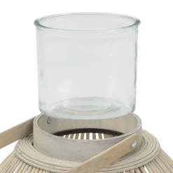Ecd Germany Bamboe Lantaarn Houtkleur 42 Cm, Windlicht Met Glas Boho Tuinlantaarn Buiten
