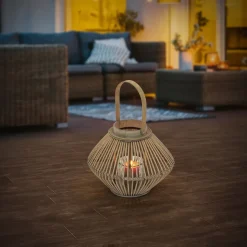 Ecd Germany Bamboe Lantaarn Houtkleur 42 Cm, Windlicht Met Glas Boho Tuinlantaarn Buiten