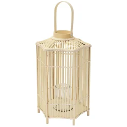 Ecd Germany Bamboe Lantaarn Houtkleur 75 Cm, Windlicht Met Glas, Boho Tuinlantaarn Buiten