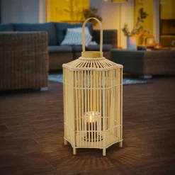 Ecd Germany Bamboe Lantaarn Houtkleur 75 Cm, Windlicht Met Glas, Boho Tuinlantaarn Buiten