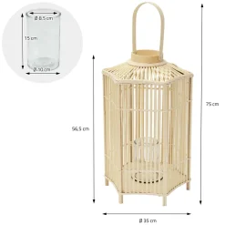 Ecd Germany Bamboe Lantaarn Houtkleur 75 Cm, Windlicht Met Glas, Boho Tuinlantaarn Buiten