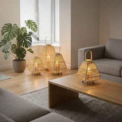 Ecd Germany Bamboe Lantaarn Houtkleur 45,5 Cm, Windlicht Met Glas Boho Tuinlantaarn Buiten