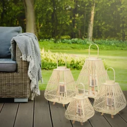 Ecd Germany Bamboe Lantaarn Houtkleur 45,5 Cm, Windlicht Met Glas Boho Tuinlantaarn Buiten