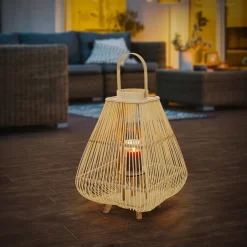 ECD Germany Bamboe Lantaarn Houtkleur 63,5 Cm, Windlicht Met Glas Boho Tuinlantaarn Buiten