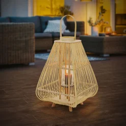 ECD Germany Bamboe Lantaarn Houtkleur 73,5 Cm, Windlicht Met Glas Boho Tuinlantaarn Buiten