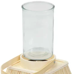 ECD Germany Bamboe Lantaarn Houtkleur 73,5 Cm, Windlicht Met Glas Boho Tuinlantaarn Buiten