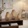 ECD Germany Bamboe Lantaarn Houtkleur 42,5 Cm, Windlicht Met Glas Boho Tuinlantaarn Buiten