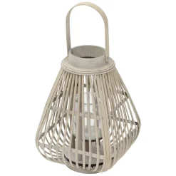 ECD Germany Bamboe Lantaarn Houtkleur 42,5 Cm, Windlicht Met Glas Boho Tuinlantaarn Buiten