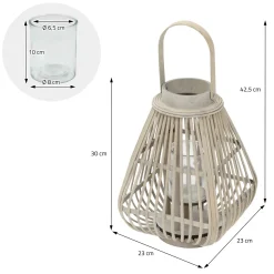 ECD Germany Bamboe Lantaarn Houtkleur 42,5 Cm, Windlicht Met Glas Boho Tuinlantaarn Buiten