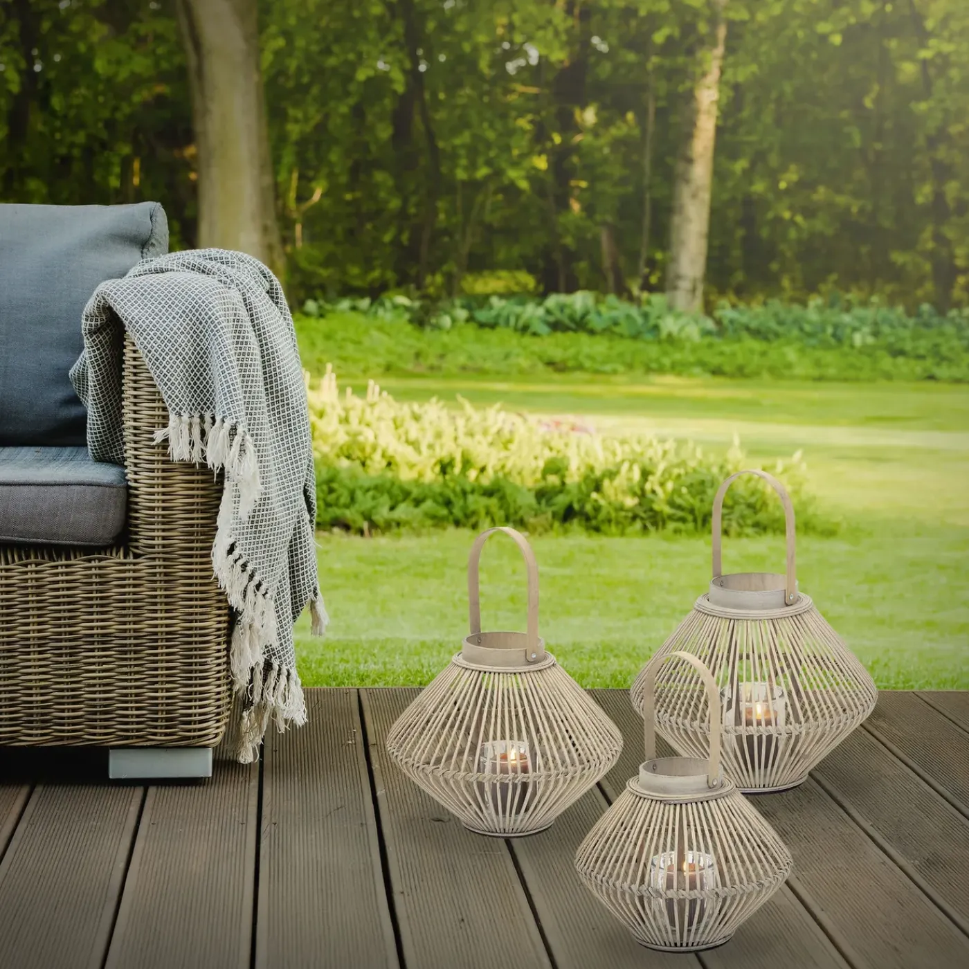 ECD Germany Bamboe Lantaarn Houtkleur 47 Cm, Windlicht Met Glas Boho Tuinlantaarn Buiten