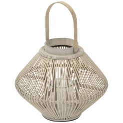 ECD Germany Bamboe Lantaarn Houtkleur 47 Cm, Windlicht Met Glas Boho Tuinlantaarn Buiten
