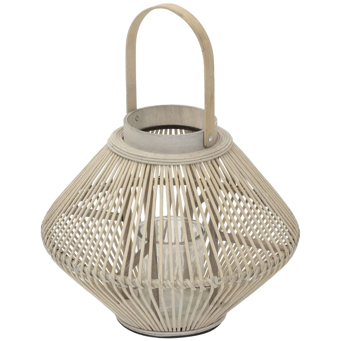 ECD Germany Bamboe Lantaarn Houtkleur 47 Cm, Windlicht Met Glas Boho Tuinlantaarn Buiten