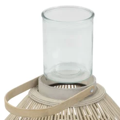 ECD Germany Bamboe Lantaarn Houtkleur 47 Cm, Windlicht Met Glas Boho Tuinlantaarn Buiten