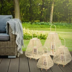 ECD Germany Bamboe Lantaarn Houtkleur 55,5 Cm, Windlicht Met Glas Boho Tuinlantaarn Buiten