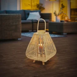 ECD Germany Bamboe Lantaarn Houtkleur 55,5 Cm, Windlicht Met Glas Boho Tuinlantaarn Buiten